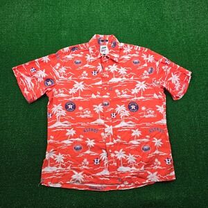 Houston Astros Reyn Spooner Hawaiian Shirt Mens Small Orange Button Up MLB Aloha